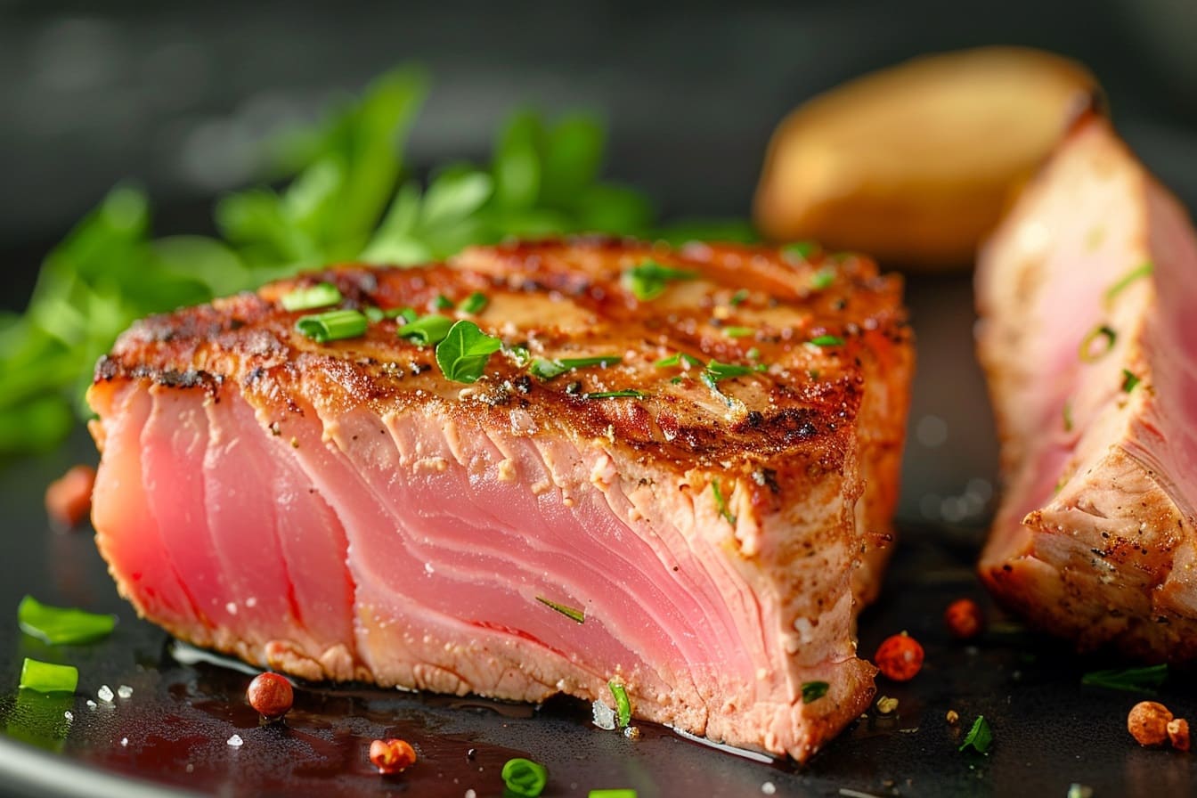 Capture the essence of How to cook tuna steak in air fryer image for our blog website. How to cook tuna steak in air fryer